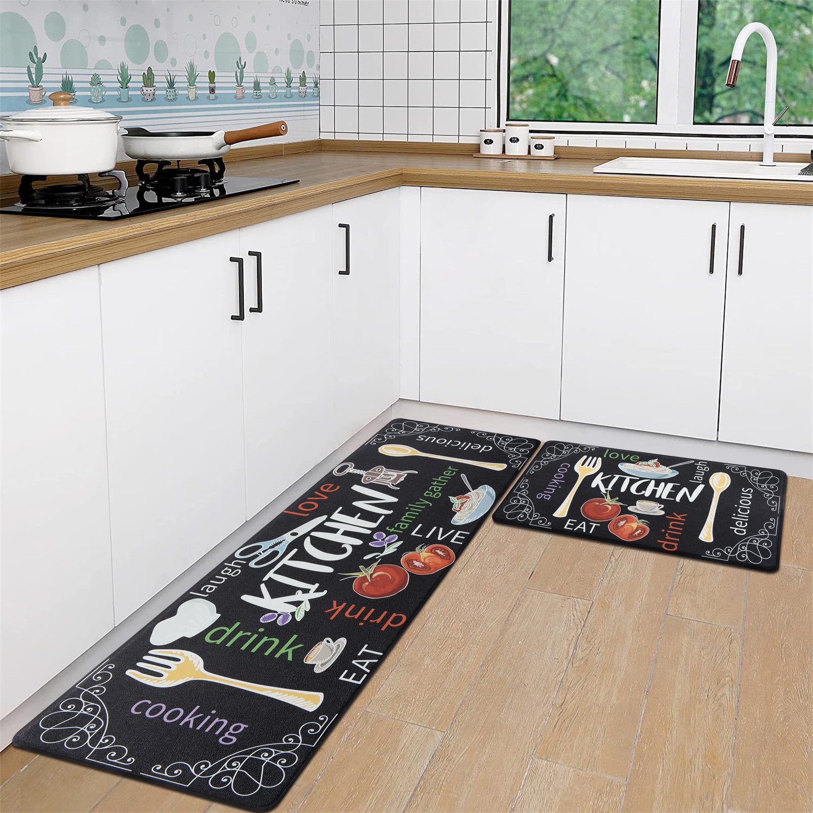 MeyJey Anti Fatigue Kitchen Rugs and Mats, 2 PCS NonSlip Waterproof Cushioned Kitchen Runner