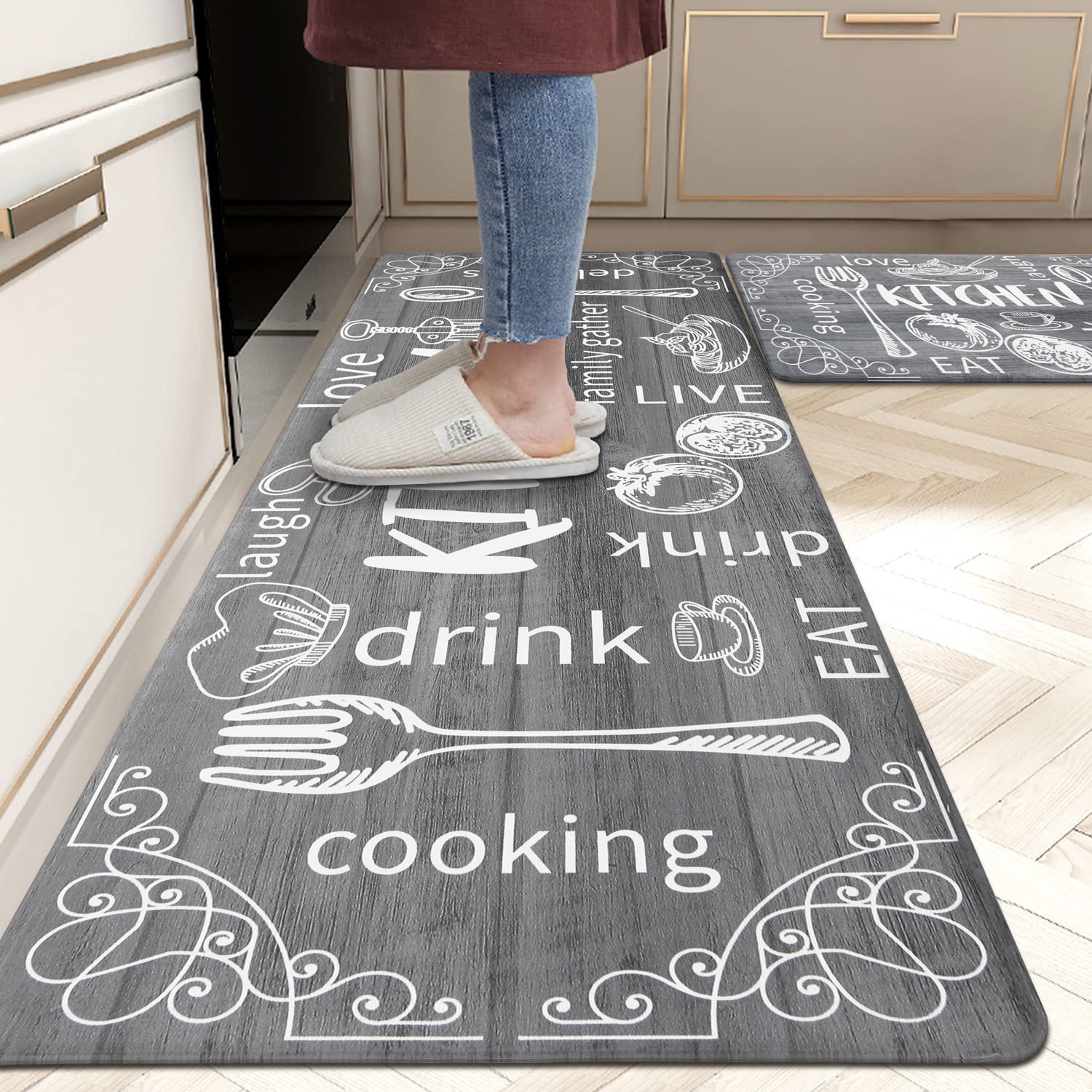 MeyJey Anti Fatigue Kitchen Rugs and Mats, 2 PCS NonSlip Waterproof