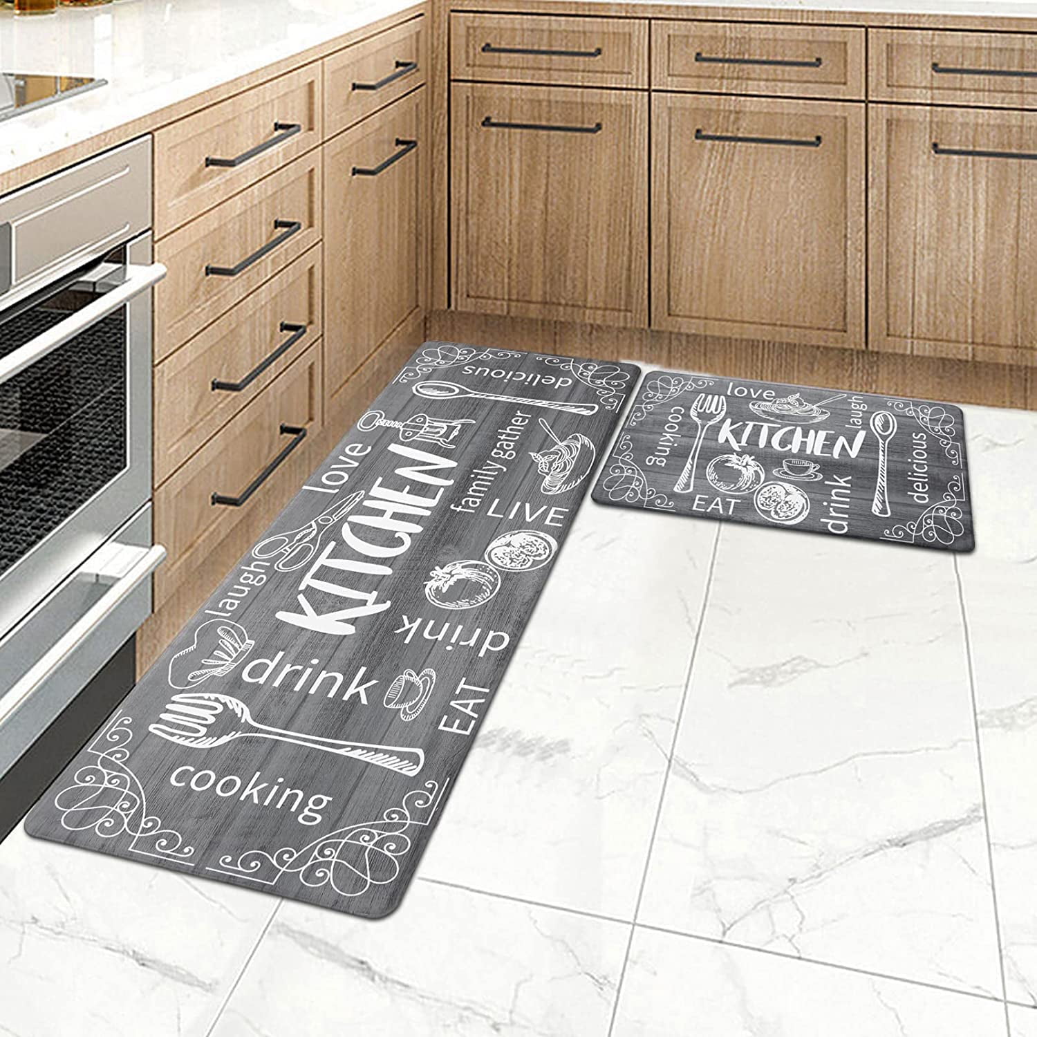 MeyJey Anti Fatigue Kitchen Rugs and Mats, 2 PCS NonSlip Waterproof Cushioned Kitchen Runner