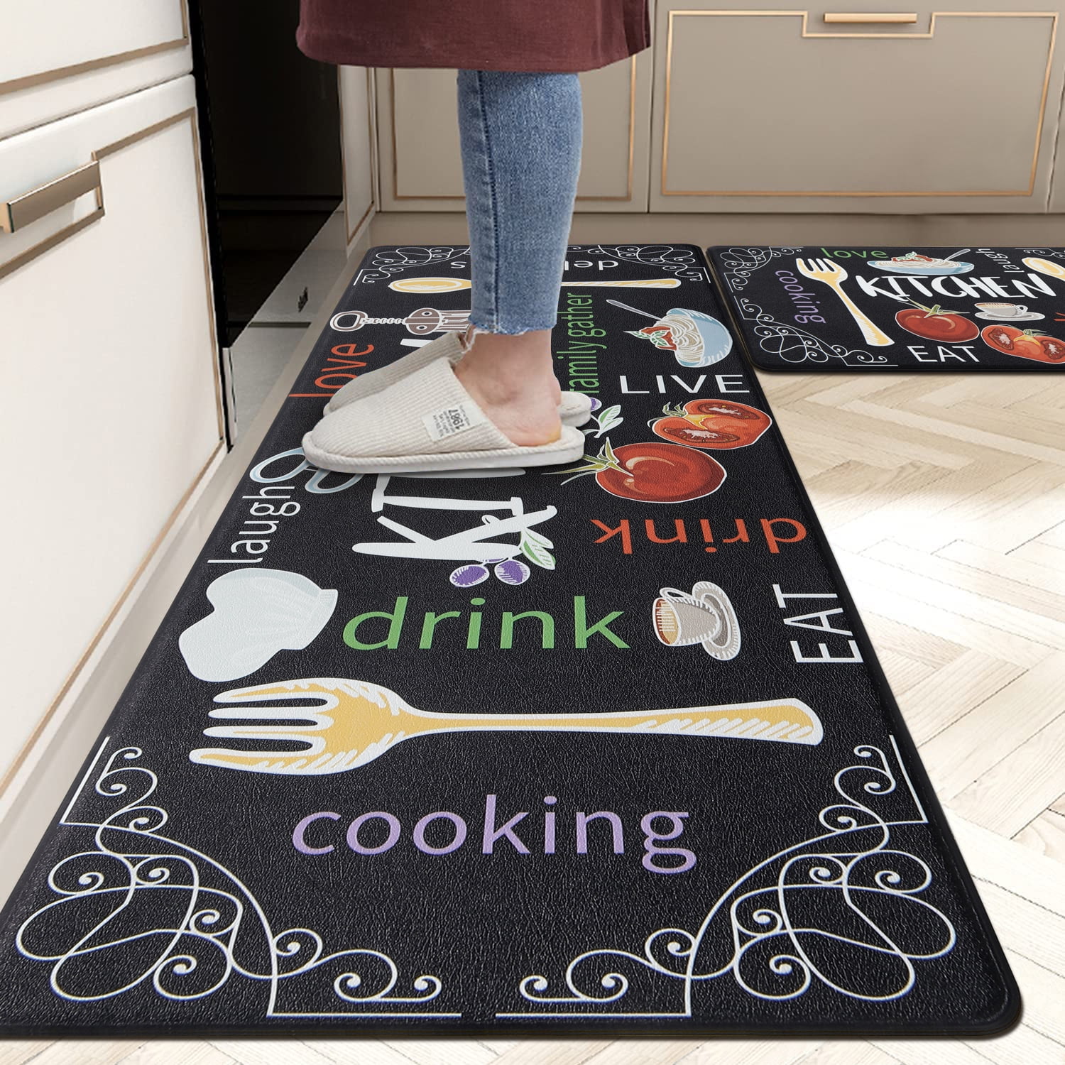 MeyJey Anti Fatigue Kitchen Rugs and Mats, 2 PCS NonSlip Waterproof