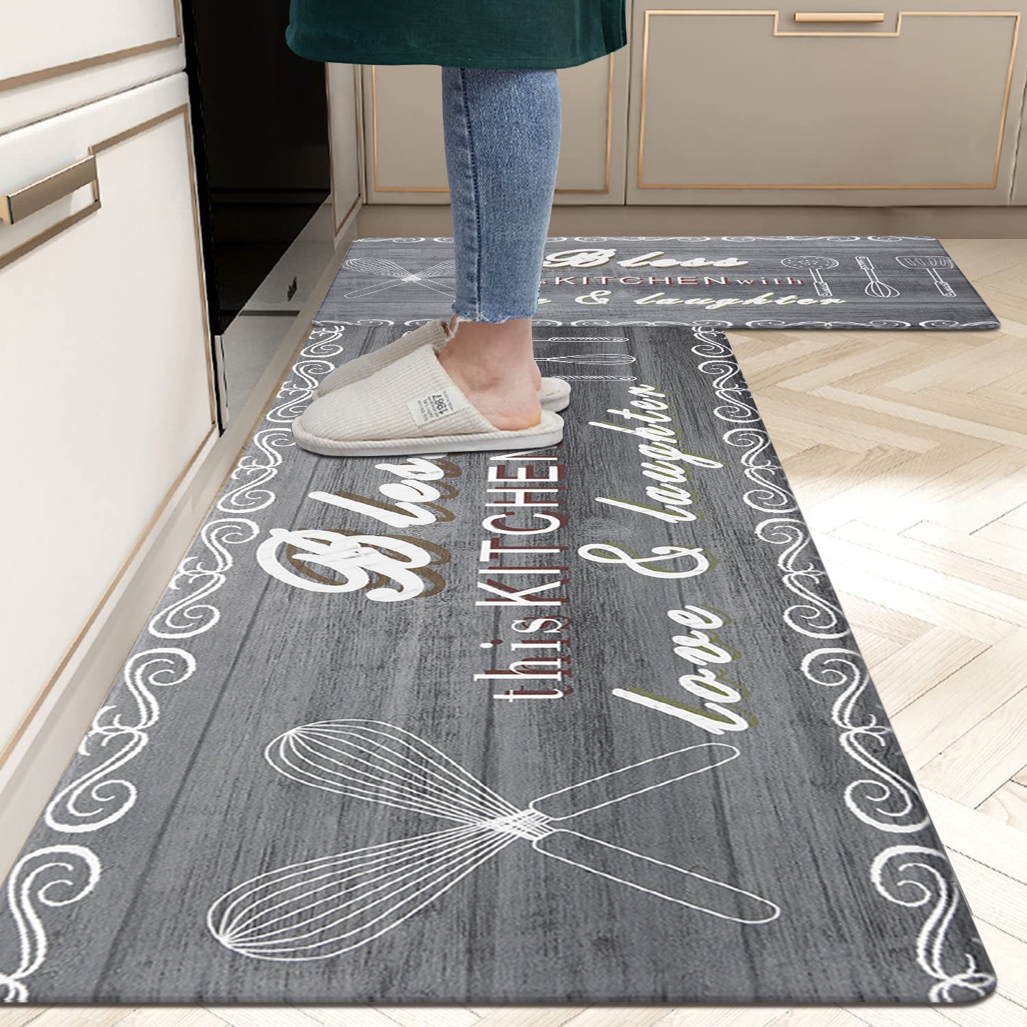 MeyJey Anti Fatigue Kitchen Rugs and Mats, 2 PCS NonSlip Waterproof