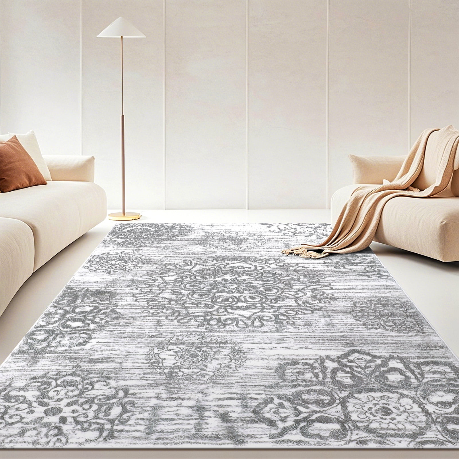 Light Gray 9' x 12' Tufted Oriental Cotton Area Rug