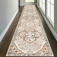 thumbnail image 1 of MeyJey Boho Indoor Hallway Runner Rug 2.6'x14', Oriental Non Slip Machine Washable Area Rug Distressed Vintage Floor Carpet for Bedroom Kitchen Dinning/Living/Laundry Room, Cream/Orange, 1 of 12