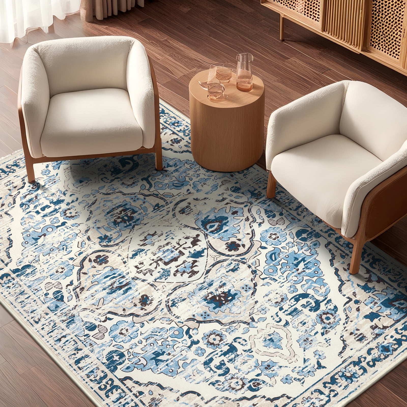 MeyJey Boho Indoor Living Room Area Rug 5'x7', Non Slip Machine ...