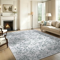 MeyJey 5'x8' Boho Traditional Area Rug, Vintage Distressed Machine Washable Throw Rug, Non-Slip Stain Resistant Oriental Carpet for Living Room Bedroom Dining Room Office, Blue/Gray