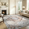 thumbnail image 1 of MeyJey 6'x9' Boho Area Rug for Living Room, Non-Slip Machine Washable Vintage Oriental Distressed Floor Carpet for Bedroom Dining Kitchen Nursery, Beige/Brown, 1 of 13