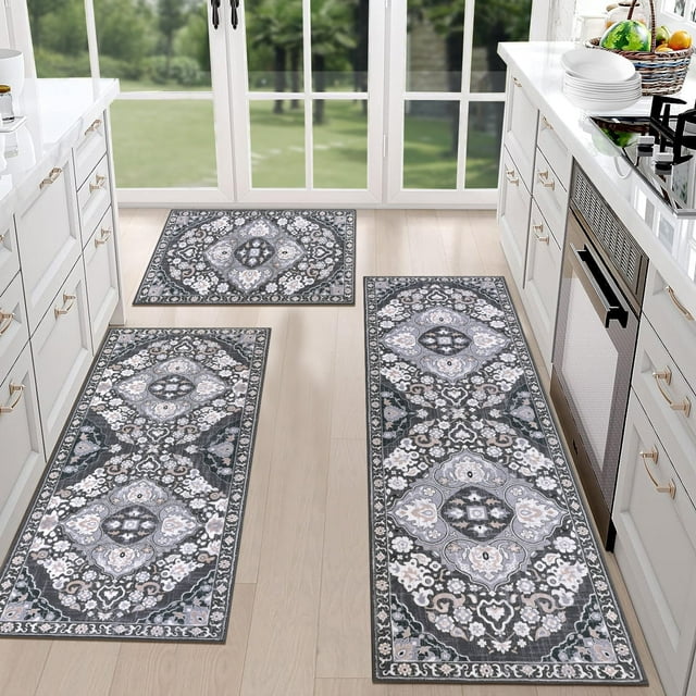 MeyJey Boho Kitchen Rug Set 3 Piece, Non Slip Machine Washable Kitchen