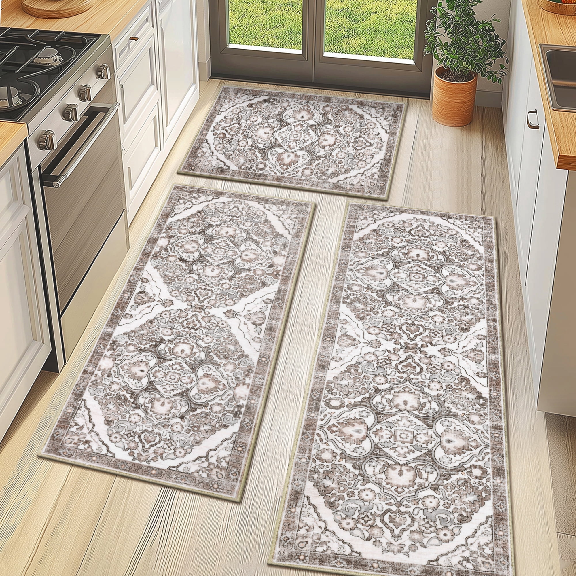 MeyJey Boho Kitchen Rug and Mat Set 3 Piece, Non-Slip Machine Washable ...