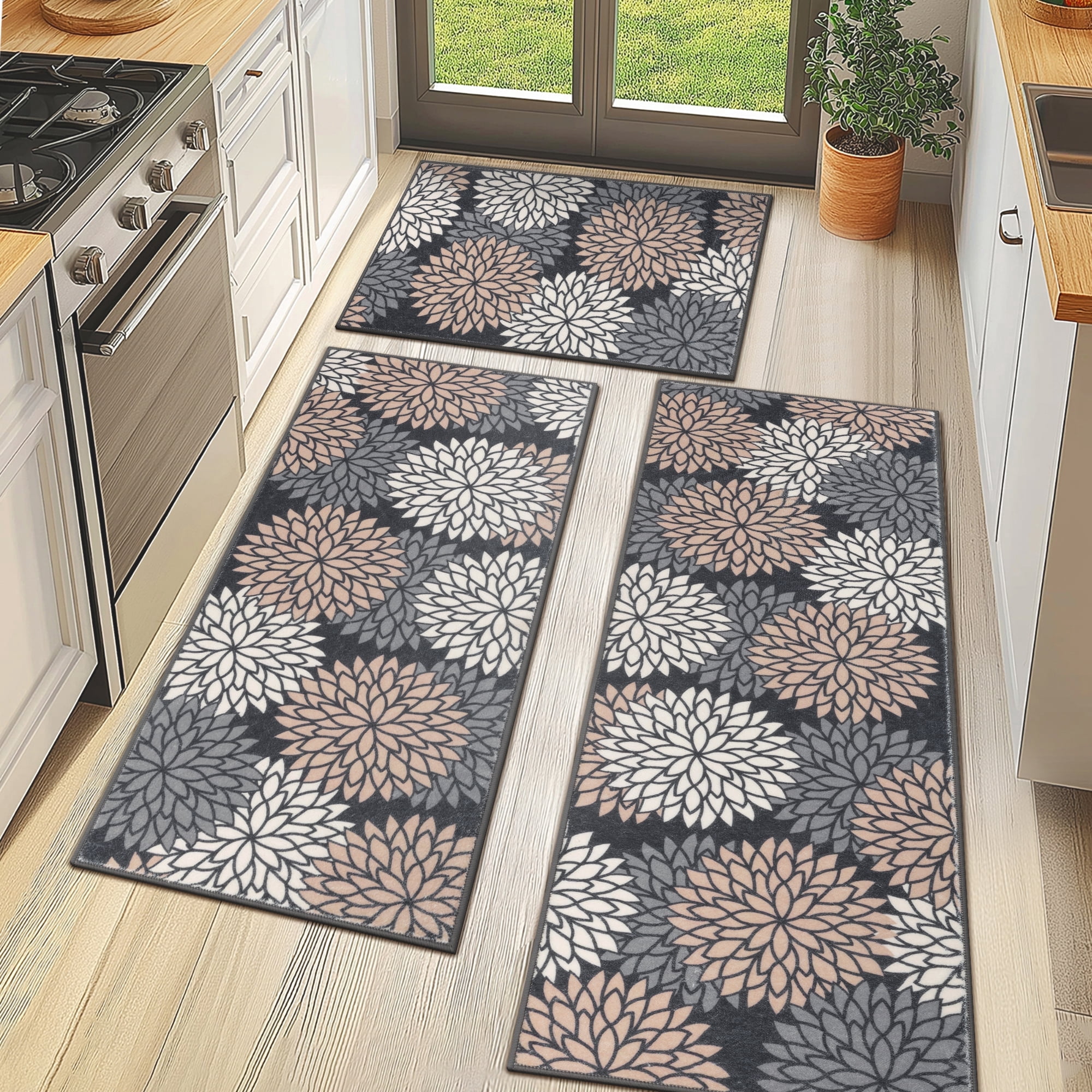 MeyJey Boho Kitchen Rug and Mat Set 3 Piece, Non-Slip Machine Washable ...