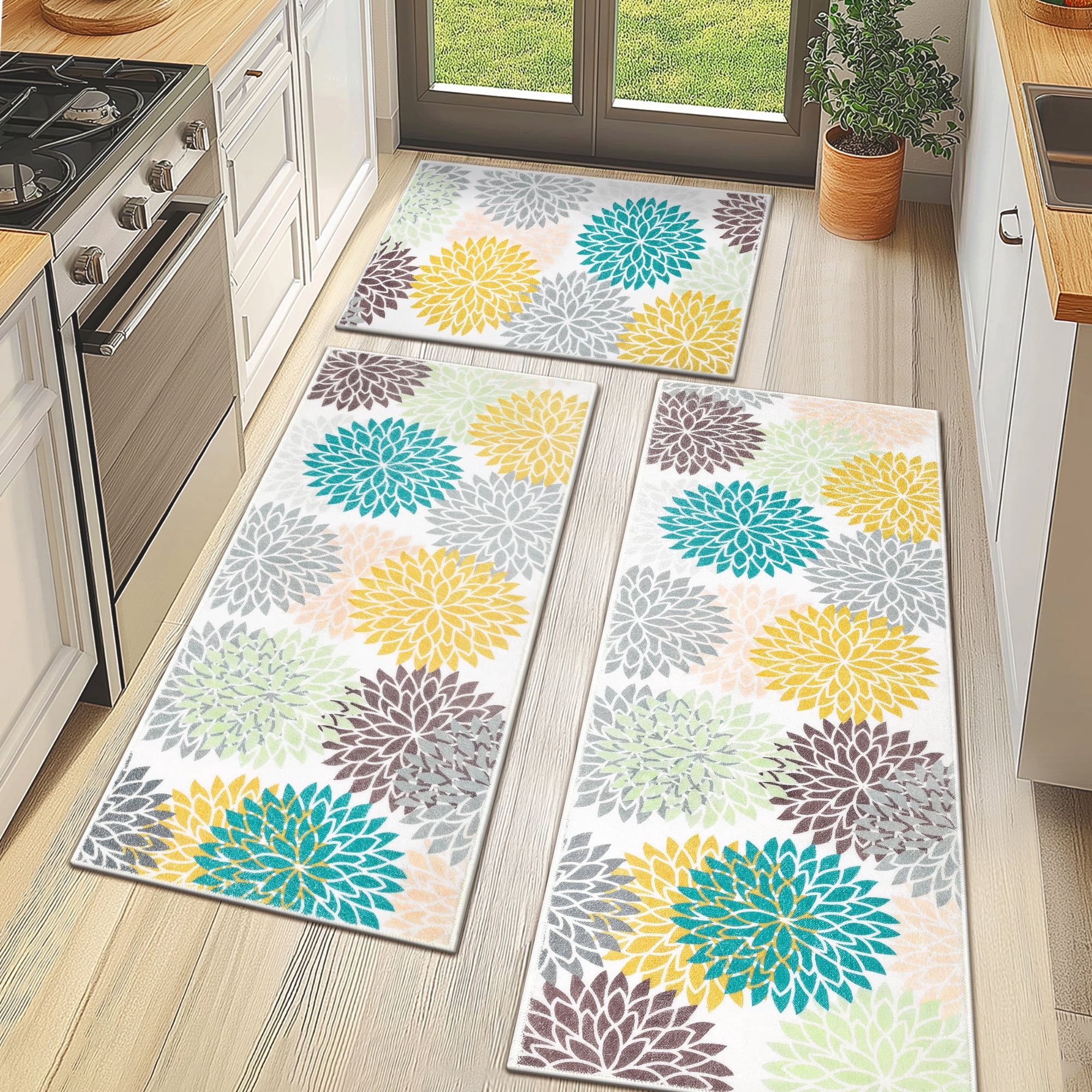 MeyJey Boho Kitchen Rug and Mat Set 3 Piece, Non-Slip Machine Washable ...