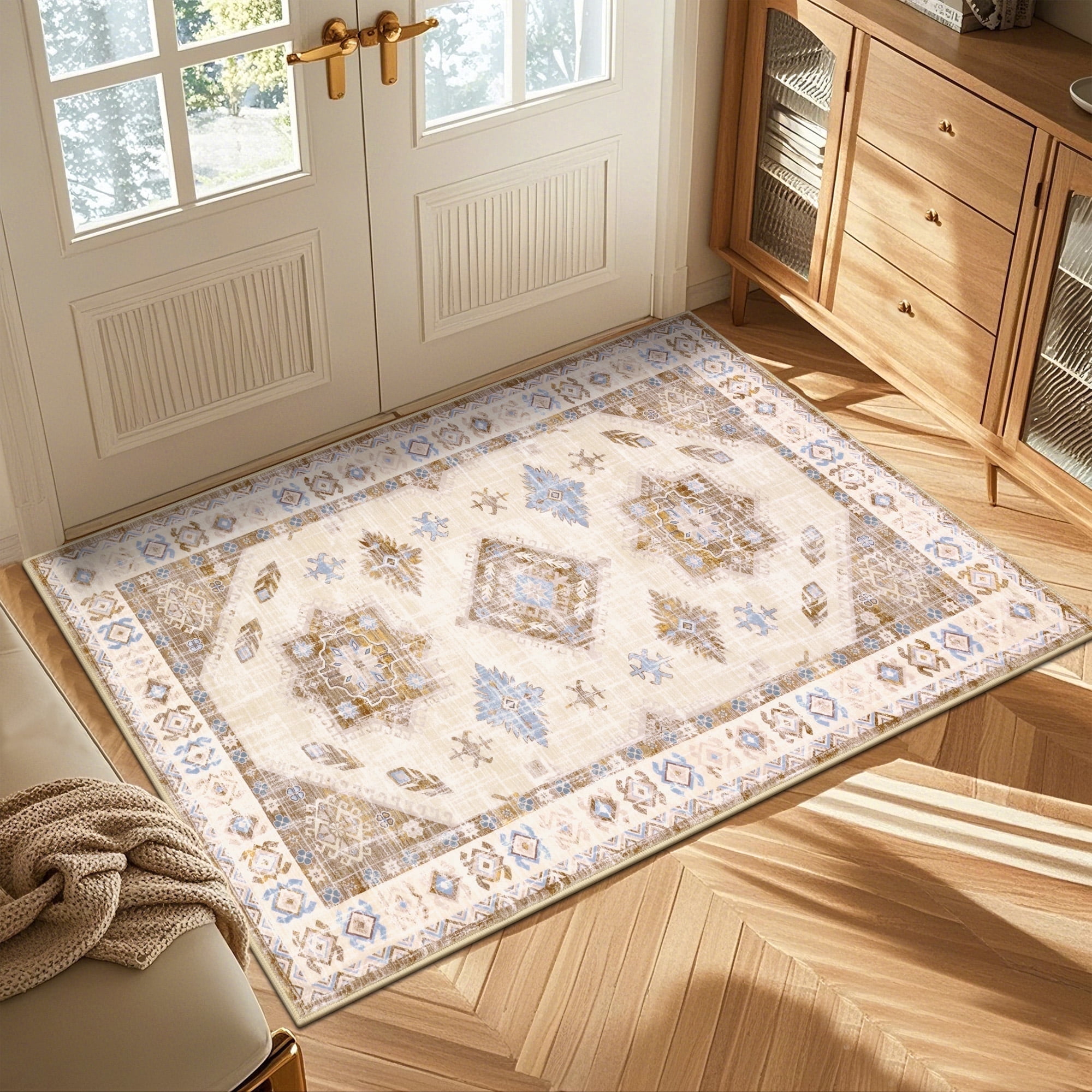 MeyJey Oriental Indoor Area Rug 3'x5' Non-Slip Machine Washable Vintage ...