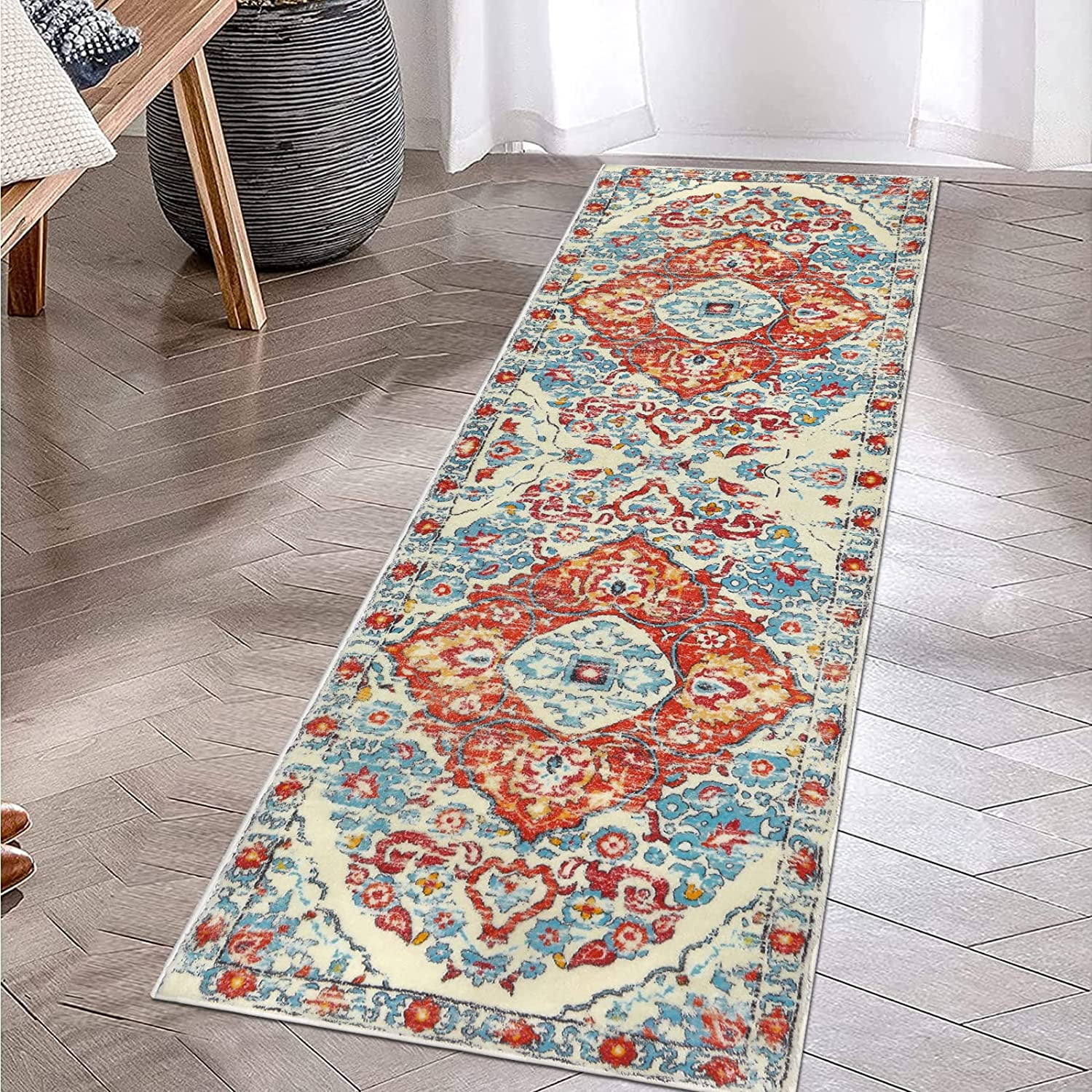 MeyJey Boho Runner Rug, 2'x6' Ultra Soft Fluffy Vintage Distressed Non