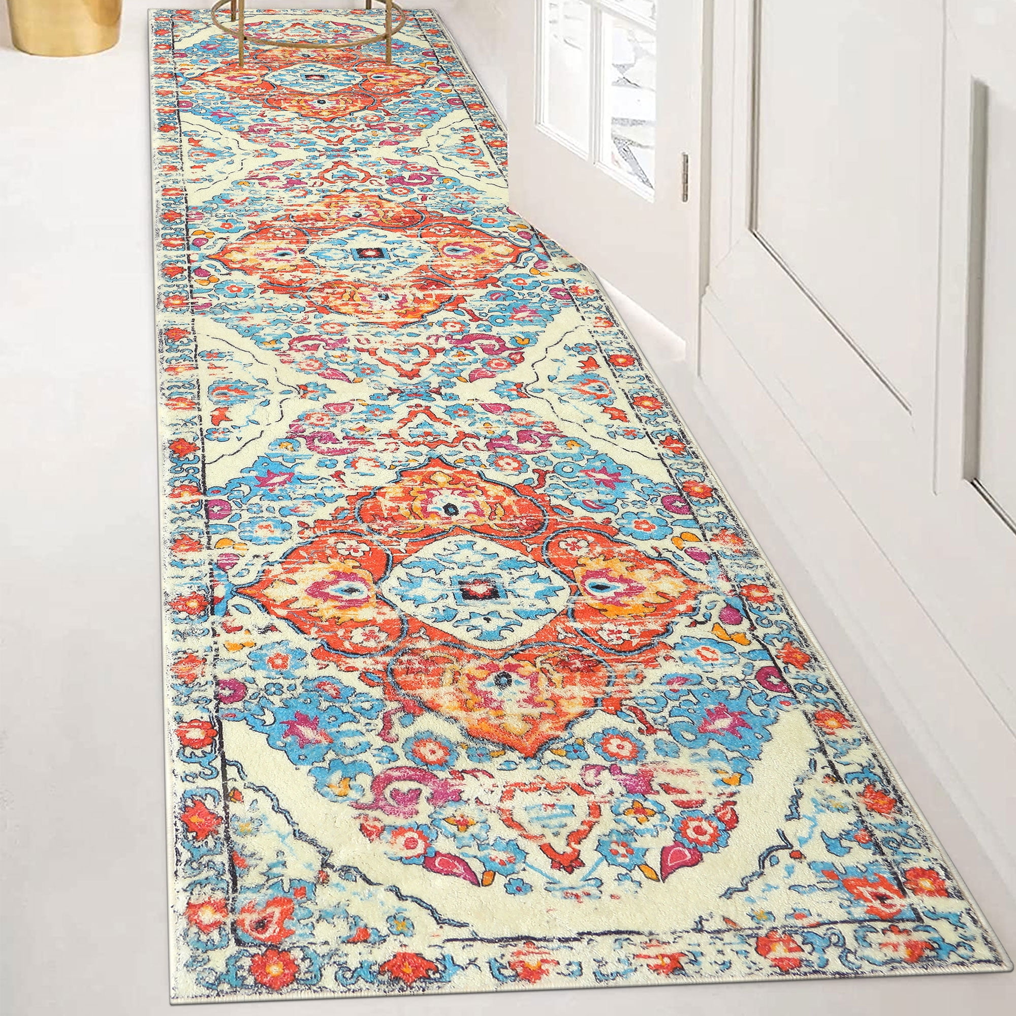 MeyJey Boho Runner Rug, 2'x8' Ultra Soft Fluffy Vintage Distressed NonSlip Area Rug, Red