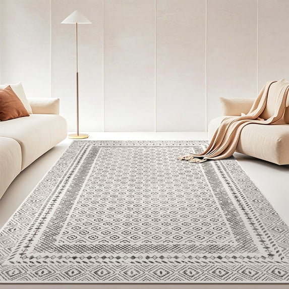 MeyJey 6'x9' Boho Floral Area Rug, Machine Washable Vintage Throw Rug, Non-Slip Stain Resistant Oriental Traditional Carpet for Living Room Bedroom Dining Room Office, Beige/Gray