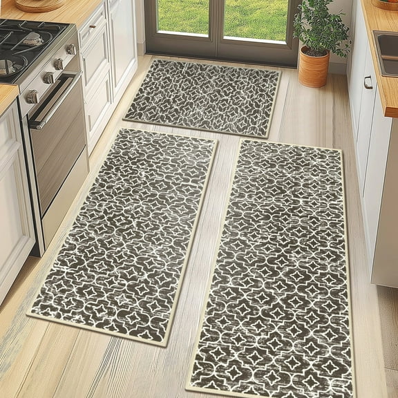 MeyJey Brown Kitchen Rug Set 3 Piece, Non Slip Machine Washable Mats for Home Floor and Living Room
