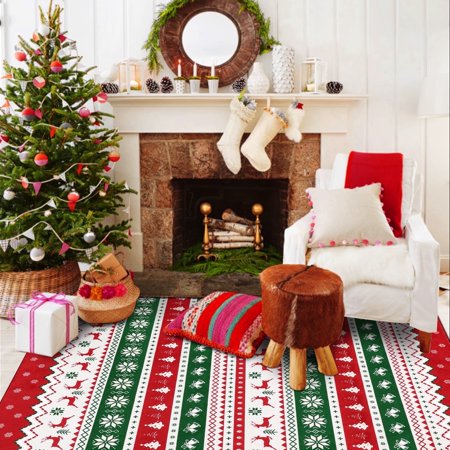 MeyJey Christmas Area Rug 5'x7', Non-Slip Machine Washable Rugs Foldable Holiday Decoration Floor Carpet for Bedroom Living Room Dinning Room, Green/Red/White