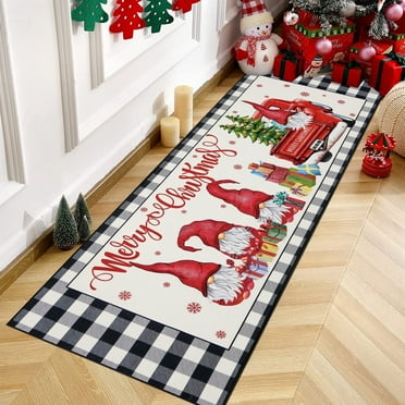 MeyJey Christmas Indoor Hallway Runner Rug 2'x6', Non-Slip Machine Washable Rugs Foldable Holiday Decoration Floor Carpet for Bedroom Dinning Room Kitchen Living Room, Red/White/Black