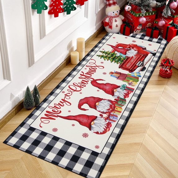 MeyJey Christmas Indoor Hallway Runner Rug 2'x6', Non-Slip Machine Washable Rugs Foldable Holiday Decoration Floor Carpet for Bedroom Dinning Room Kitchen Living Room, Red/White/Black