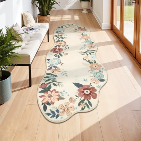 MeyJey 2'x6' Runner Rugs for Hallways, Non Slip Machine Washable Rug Floor Carpet for Bedroom Kitchen Laundry Room, Beige