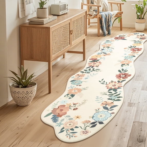 MeyJey 2'x8' Runner Rugs for Hallways, Non Slip Machine Washable Rug Floor Carpet for Bedroom Kitchen Laundry Room, Beige