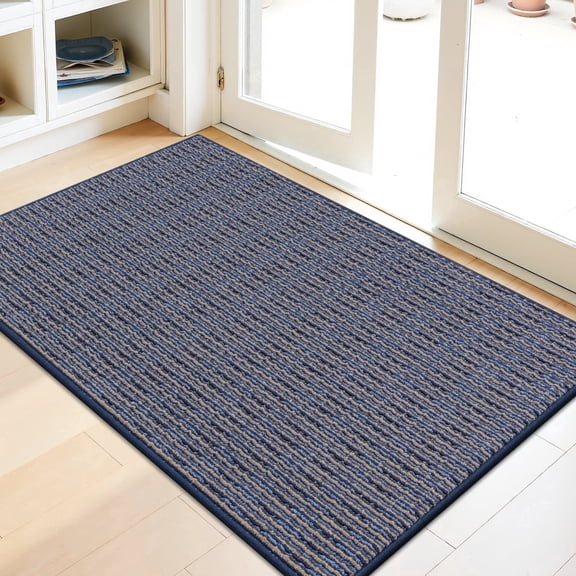 MeyJey Indoor Doormat 32"x48", Nonslip Entrance Door Mats, Dirt Trapper Washable Welcome Mat for Front Back Door and Entryway, Blue