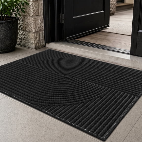 MeyJey Doormat Outdoor Entrance 20"x32", Geometric Non Slip Door Mats, Heavy Duty Welcome Mat for Front Door, Indoor, Black