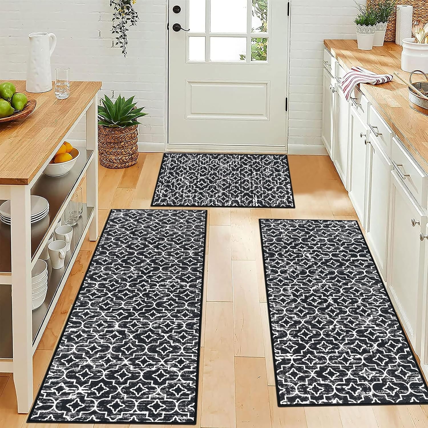 MeyJey 3 Piece Kitchen Rug Set, Non Slip, Washable, Vintage Decor for