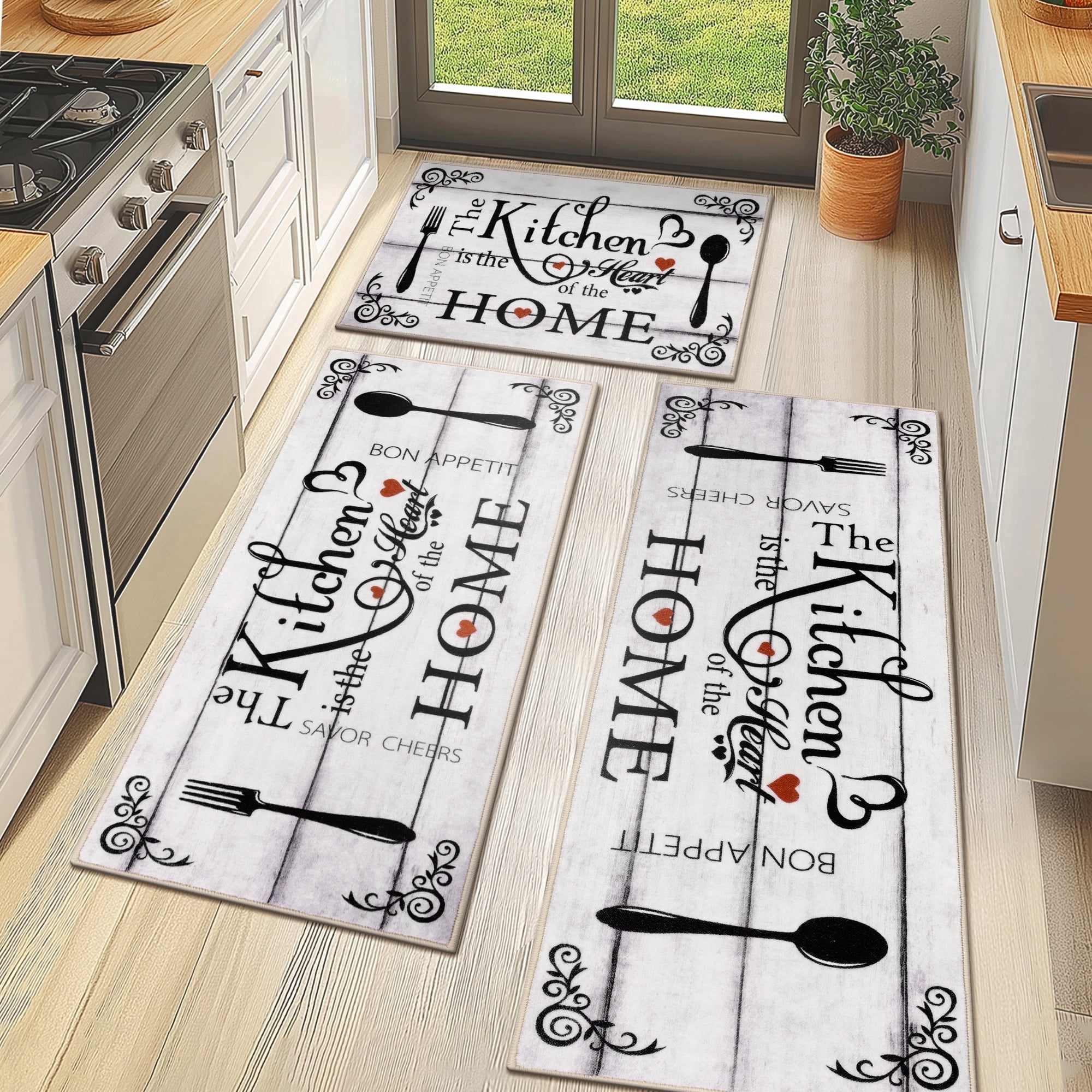 Farmouse Kitchen Rugs MeyJey, Farmhouse Kitchen Rug Set, 3 Piece, Off-White - Walmart.com
