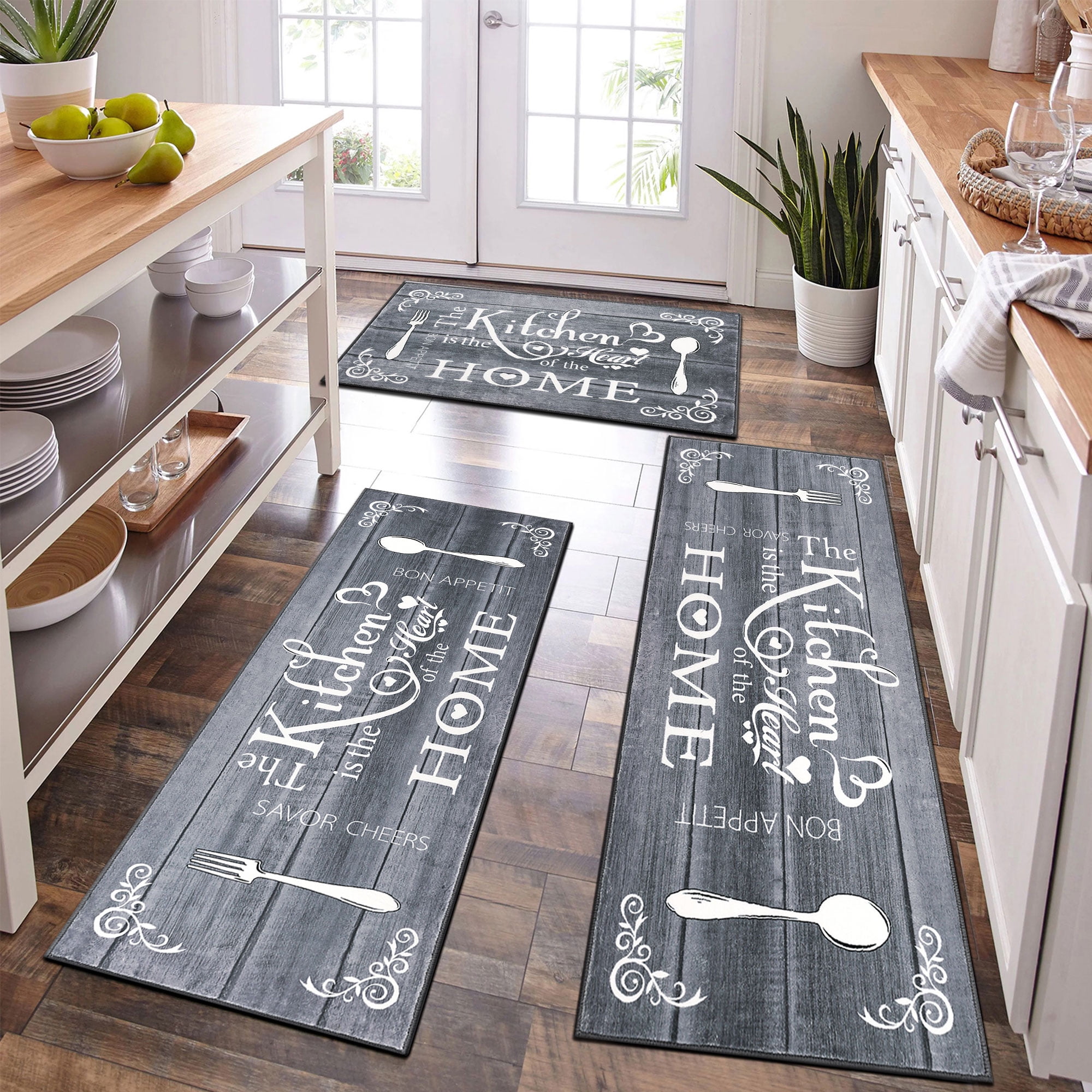 MeyJey Farmhouse Kitchen Rug Set, Ultra Soft Low Profile Kitchen Mat