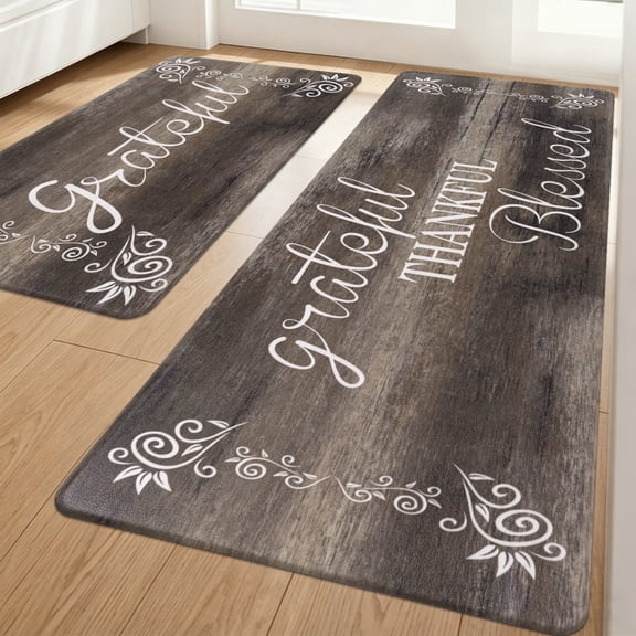MeyJey Farmhouse Kitchen Rug Set of 2, Non Slip Anti Fatigue Waterproof Cushioned Mat for Kitchen, Dining,Laundry Room, 18"x30"+18"x48" Brown