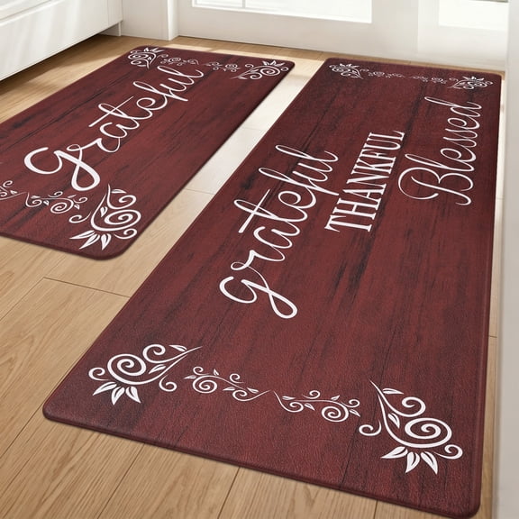 MeyJey Farmhouse Kitchen Rug Set of 2, Non Slip Anti Fatigue Waterproof Cushioned Mat for Kitchen, Dining, Laundry Room, 18"x30"+18"x48" Red