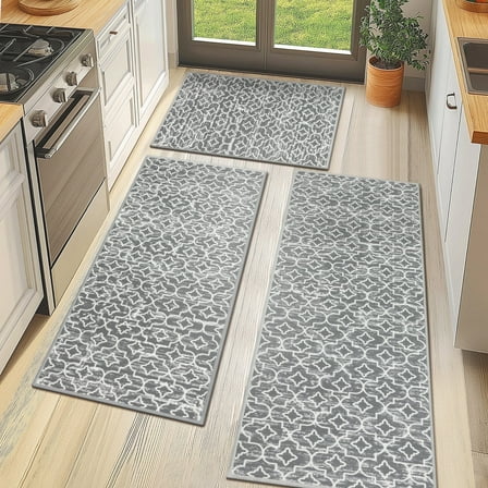 MeyJey Gray Kitchen Rug Set 3 Piece, Non Slip Machine Washable Mats for Home Floor and Living Room