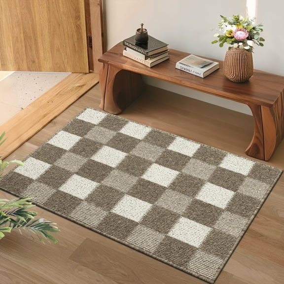 MeyJey Indoor Outdoor Doormat, 24"x36" Non-Slip Absorbent Low Profile Front Door Mats, Brown