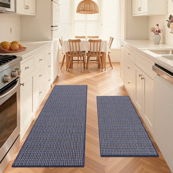 MeyJey Kitchen Rug Set 2 Piece, Non Slip Kitchen Floor Mats Machine Washable Mats for Home Floor and Living Room,Blue