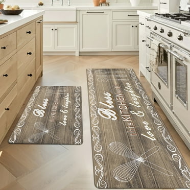 MeyJey Kitchen Rug Anti-Fatigue Mat Set for Kitchen, 2 Piece Non-Slip Waterproof Comfort Cushioned Floor Mats Brown 20"x31.5" 20"x59"