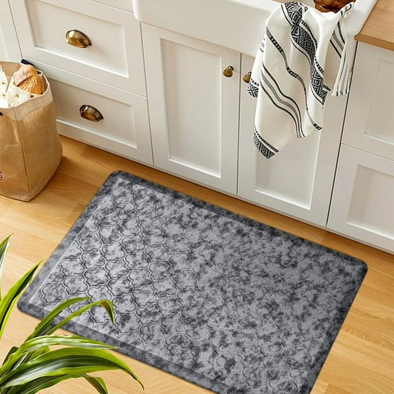 MeyJey Kitchen Rug 20"x30" Silver Gray Anti Fatigue Kitchen Mat Non-Slip Cushioned Waterproof Comfort Standing Floor Mat for Home Floor