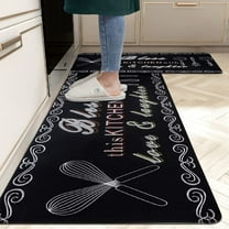 MeyJey Kitchen Rug Anti-Fatigue Mat Set for Kitchen, 2 Piece Non-Slip Waterproof Comfort Cushioned Floor Mats Black 17"x28" 17"x48"