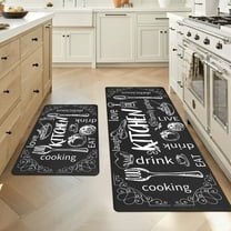 MeyJey Kitchen Rug Anti-Fatigue Mat Set for Kitchen, 2 Piece Non-Slip Waterproof Comfort Cushioned Floor Mats 17"x28" 17"x48" Black