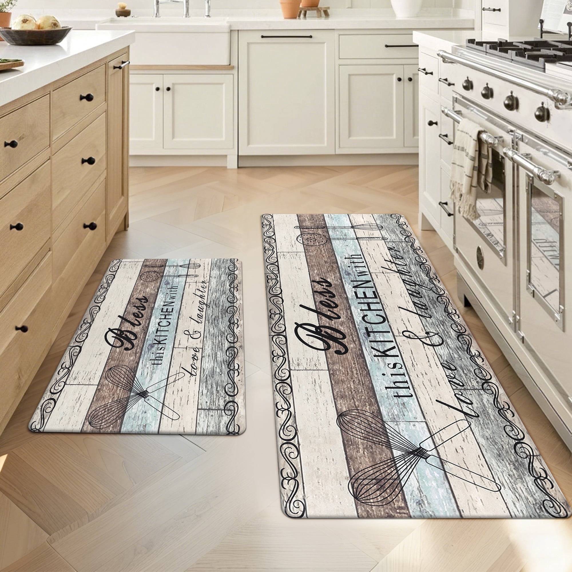Farmouse Kitchen Rugs MeyJey Farmhouse Kitchen Rug Set of 2, Non-Slip Anti-Fatigue Waterproof ...
