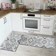MeyJey Kitchen Rug Set, 2 Piece Anti Fatigue Kitchen Mat Non-Slip Cushioned Waterproof Floor Mat for Home Floor, Brown/Gray, 17"x28"+17"x48"