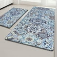 thumbnail image 1 of MeyJey Boho Kitchen Rug Set of 2, Non-Slip Anti-Fatigue Waterproof Cushioned Mat for Kitchen, Dining & Laundry Room, 18"x30"+18"x48" Navy/Brown, 1 of 12