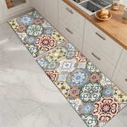 MeyJey Kitchen Rug Set, 2 Piece Anti Fatigue Kitchen Mat Non-Slip Cushioned Waterproof Floor Mat for Home Floor, Red/Orange/Yellow, 17"x28"+17"x48"