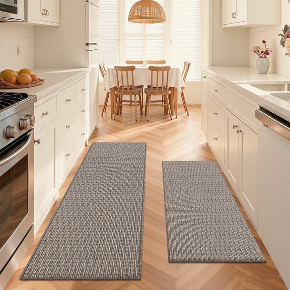MeyJey Kitchen Rug Set 2 Piece, Non Slip Kitchen Floor Mats Machine Washable Mats for Home Floor and Living Room,Beige