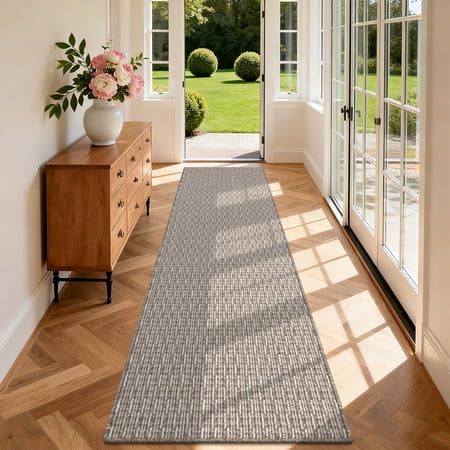 MeyJey 2'x8' Runner Rug for Hallway, Non slip Machine Washable Runners Floor Mats for Entryway Doormat Bathroom Kitchen Laundry Room, Beige
