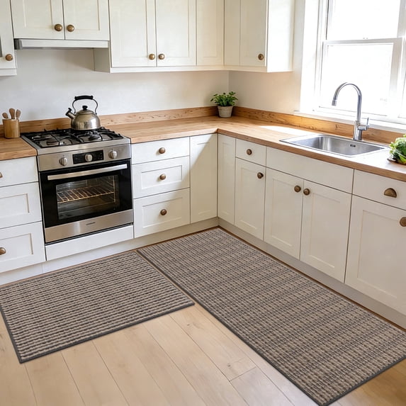 MeyJey Kitchen Rug Set 2 Piece, Non Slip Kitchen Floor Mats Machine Washable Mats for Home Floor and Living Room,Brown