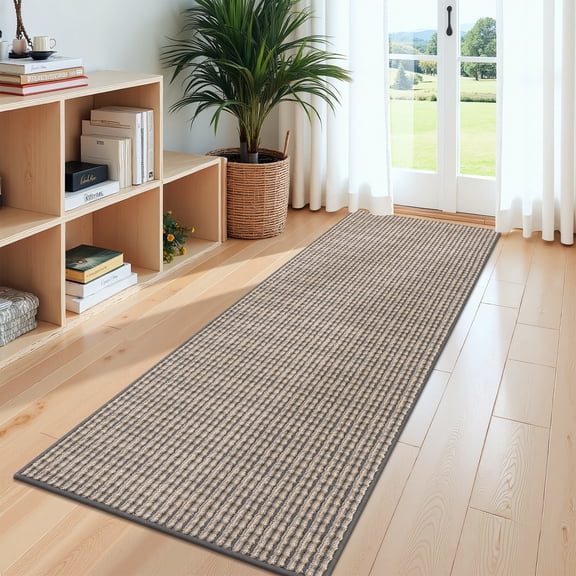 MeyJey 2'x6' Runner Rug for Hallway, Non slip Machine Washable Runners Floor Mats for Entryway Doormat Bathroom Kitchen Laundry Room, Brown