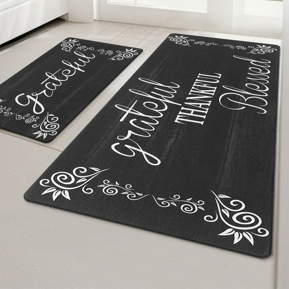 MeyJey Farmhouse Kitchen Rug Set of 2, Non-Slip Anti-Fatigue Waterproof Cushioned Mat for Kitchen, Dining & Laundry Room, 18"x30"+18"x48" Black