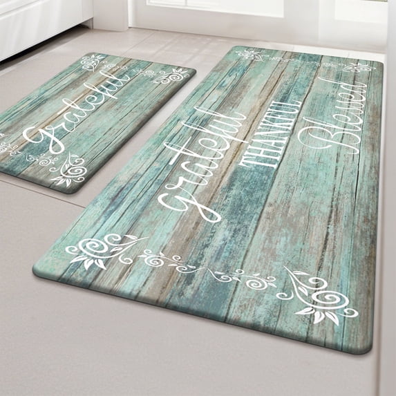 MeyJey Farmhouse Kitchen Rug Set of 2, Non-Slip Anti-Fatigue Waterproof Cushioned Mat for Kitchen, Dining & Laundry Room, 18"x30"+18"x48" Green
