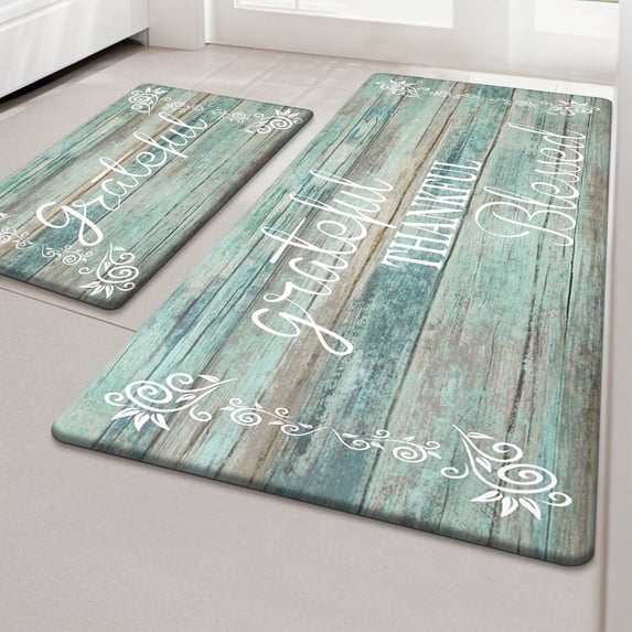 MeyJey Farmhouse Kitchen Rug Set of 2, Non-Slip Anti-Fatigue Waterproof Cushioned Mat for Kitchen, Dining & Laundry Room, 18"x30"+18"x48" Green