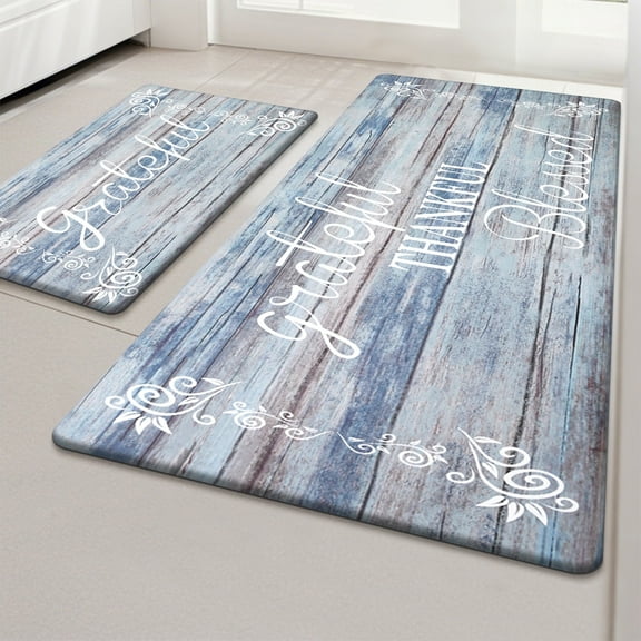 MeyJey Farmhouse Kitchen Rug Set of 2, Non-Slip Anti-Fatigue Waterproof Cushioned Mat for Kitchen, Dining & Laundry Room, 18"x30" 18"x48" Blue